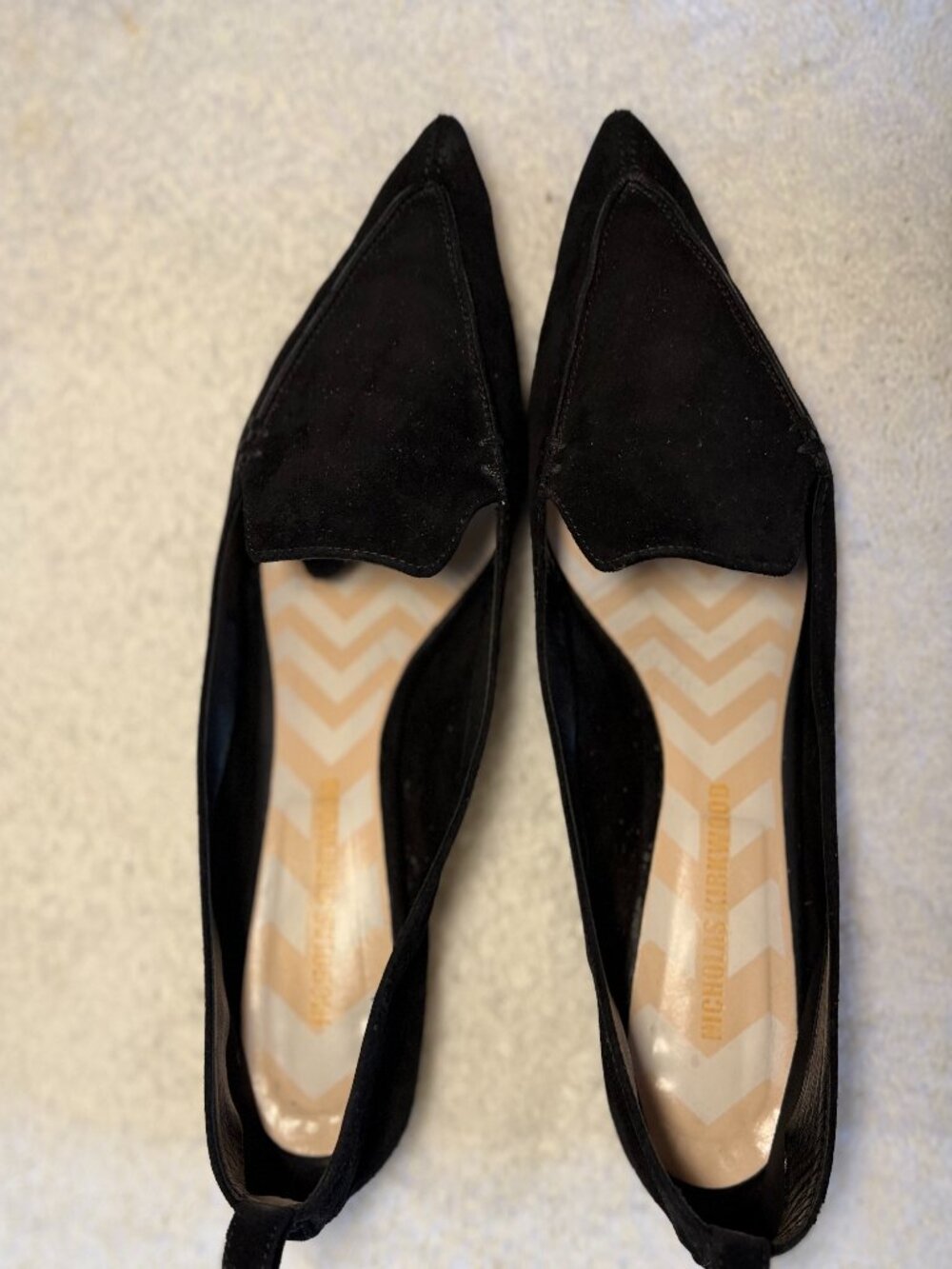 Great Cond. - 7.5 - Nicholas Kirkwood Black Suede Flats w/ Gold Heel Accent